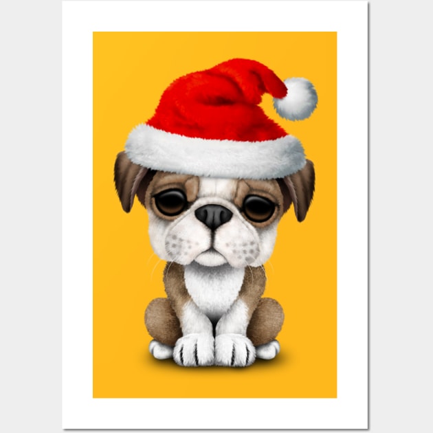 British Bulldog Puppy Dog Wearing a Santa Hat Wall Art by jeffbartels